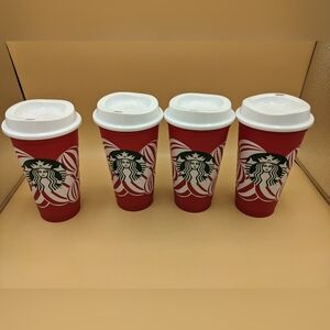 Starbucks 2024 Holiday Reusable Red Cup 16 Oz Set Of 4 Peppermint Candy Motif